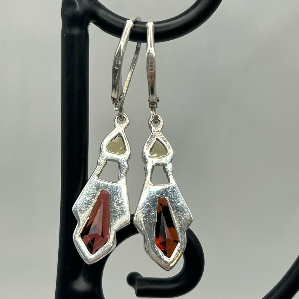 Sterling Silver Red Garnet and Citrine Drop Earrings - Picture 3 of 5